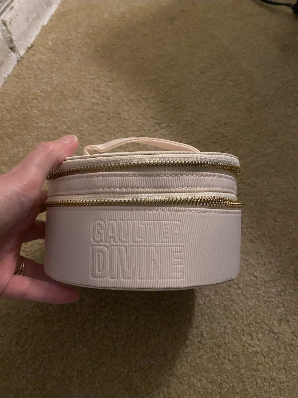 Jean Paul Gaultier Cream Embossed Cosmetic Case with Gold Zippers